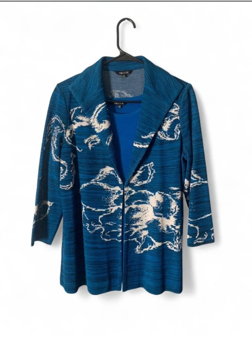 Misook Heritage Knit Jacket & Matching Tank Set - Blue/White - Size PM - EUC